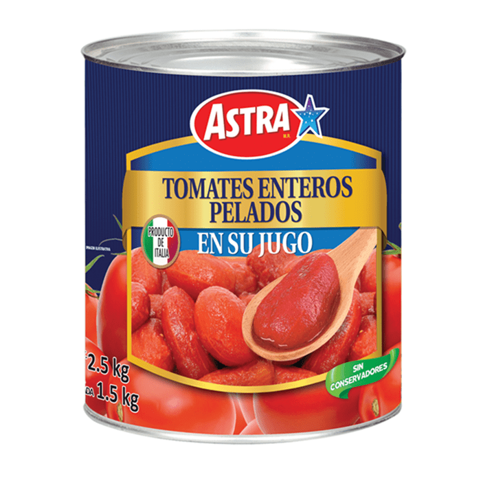 TOMATES ENTEROS PELADOS EN SU JUGO ASTRA 2.500  KG.