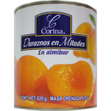 DURAZNO EN MITADES EN ALMÍBAR CORINA LATA 820  GR.