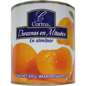 DURAZNO EN MITADES EN ALMÍBAR CORINA LATA 820  GR.