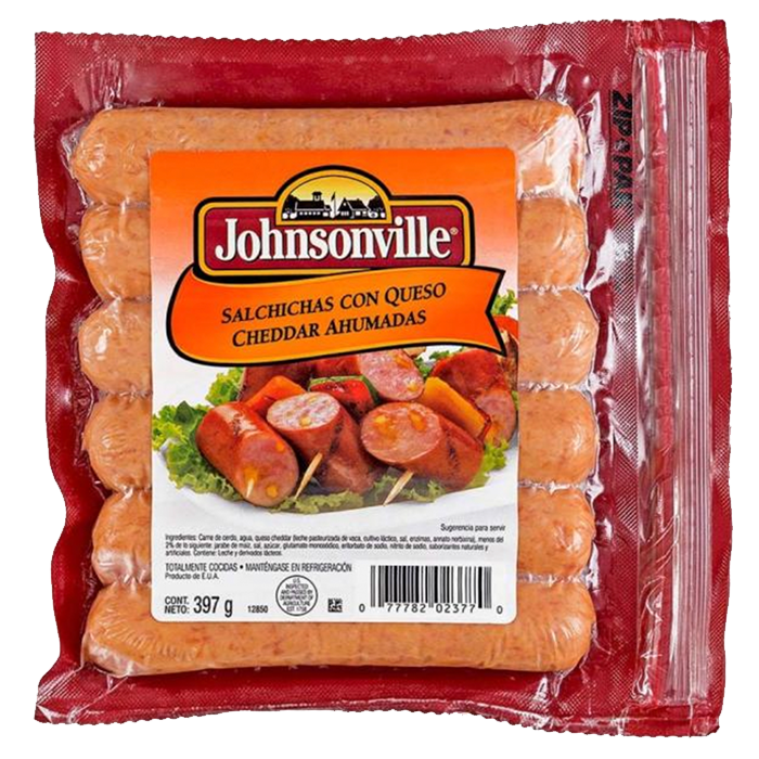 SALCHICHA AHUMADA CON QUESO CHEDDAR JOHNSONVILLE 397  GR.