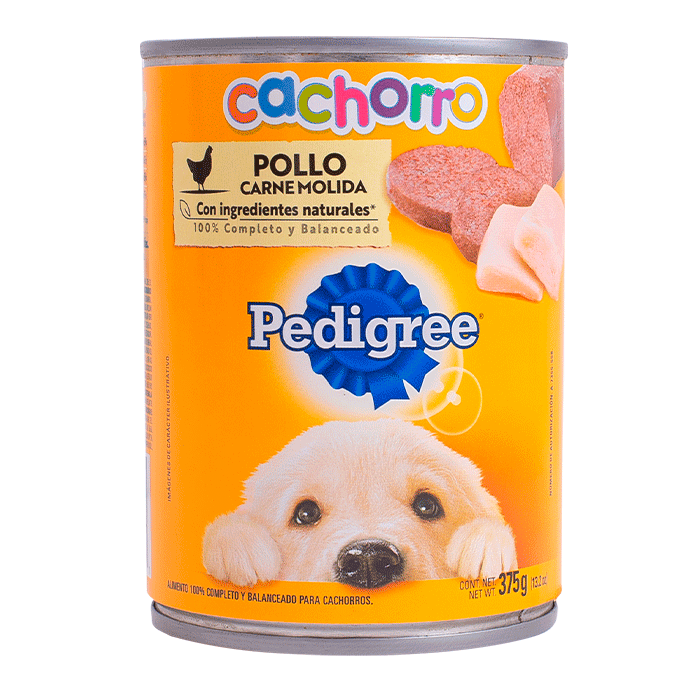 ALIMENTO PARA PERRO PEDIGREE CACHORRO CARNE MOLIDA  RES Y POLLO LATA 375  GR.