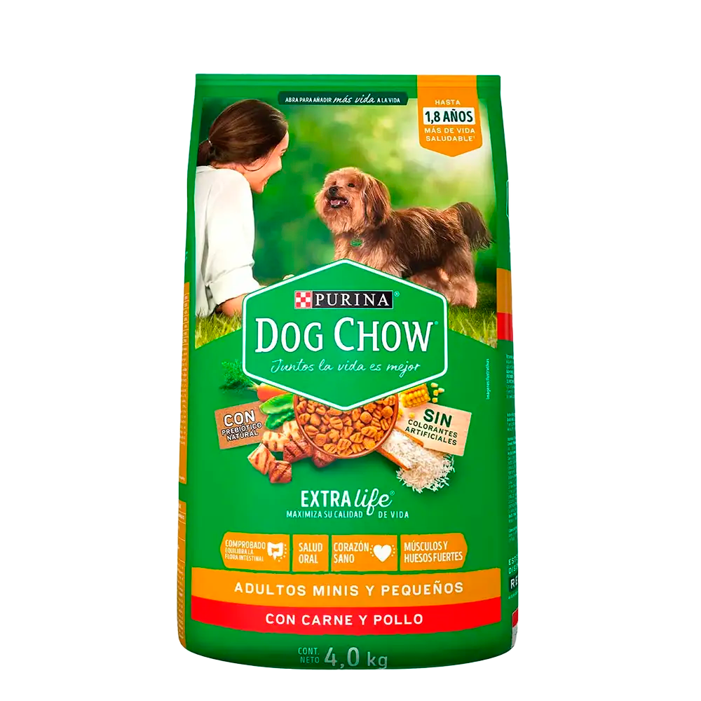 ALIMENTO PARA PERRO DOG CHOW ADULTO RAZAS PEQUEÑAS 23% PROTEÍNA BOLSA 4  KG.