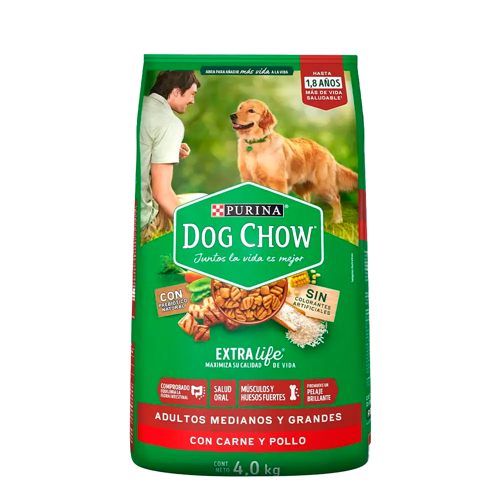 ALIMENTO PARA PERRO DOG CHOW ADULTO RAZAS GRANDES 21% PROTEÍNA BOLSA 4  KG.