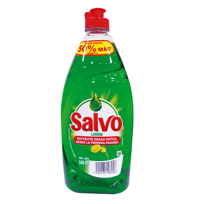 DETERGENTE LIQUIDO LAVATRASTES SALVO LIMON 500  ML.