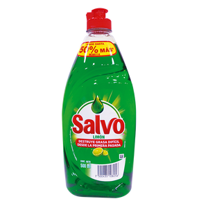 DETERGENTE LIQUIDO LAVATRASTES SALVO LIMON 500  ML.