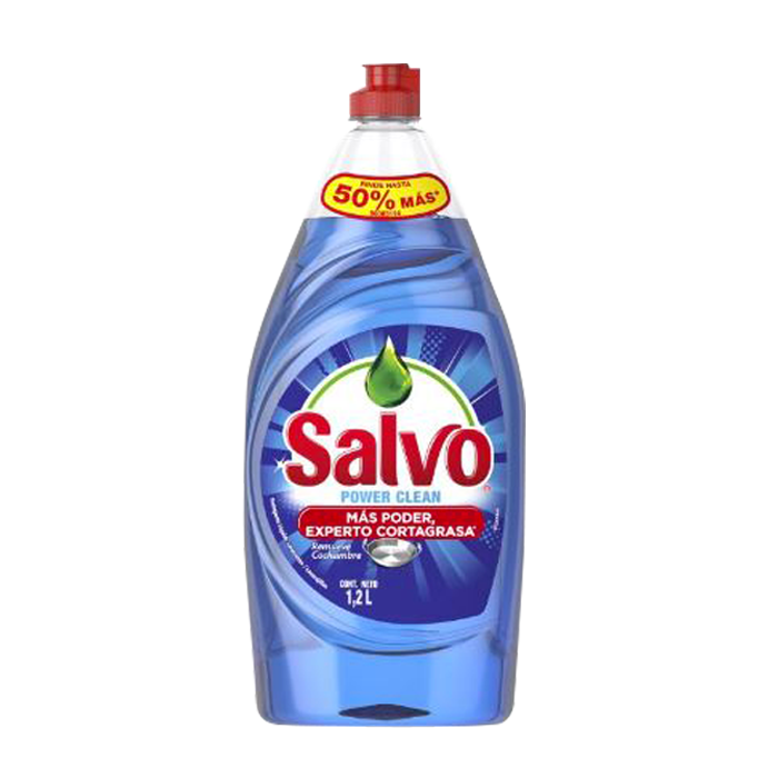 DETERGENTE LIQUIDO LAVATRASTES SALVO POWER CLEAN 1.200  LT.