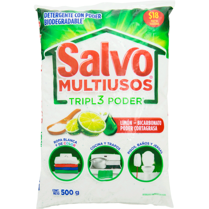 DETERGENTE EN POLVO SALVO MULTIUSOS 500  GR.