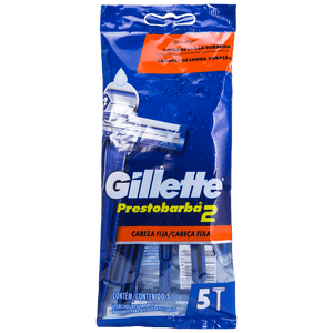 GILLETTE PRESTOBARBA MAQUINAS PARA AFEITAR DESECHABLES CABEZA FIJA 5  PZA.