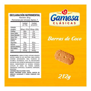 GAMESA GALLETA  BARRAS DE COCO PAQUETE 212  GR.