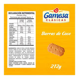 GAMESA GALLETA  BARRAS DE COCO PAQUETE 212  GR.