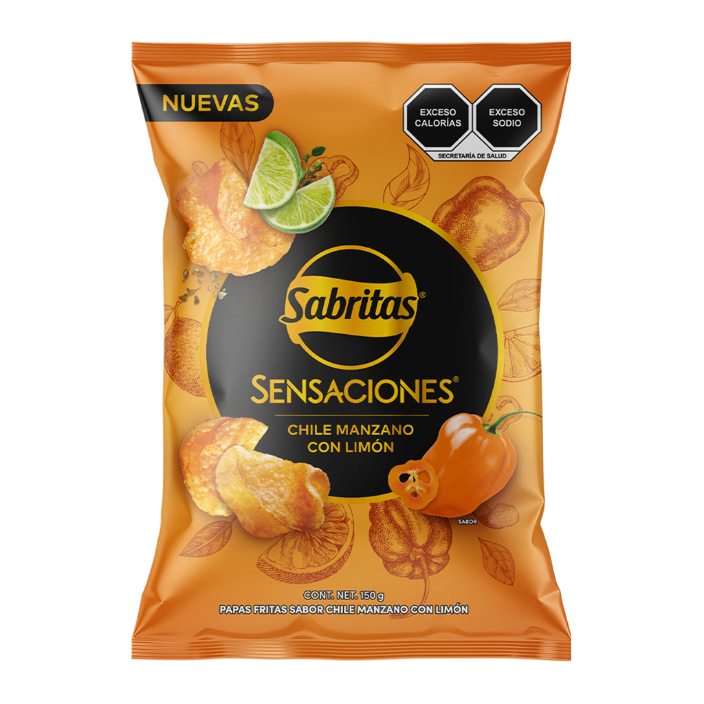 PAPAS SABRITAS SENSACIONES CHILE MANZANO 150  GR.