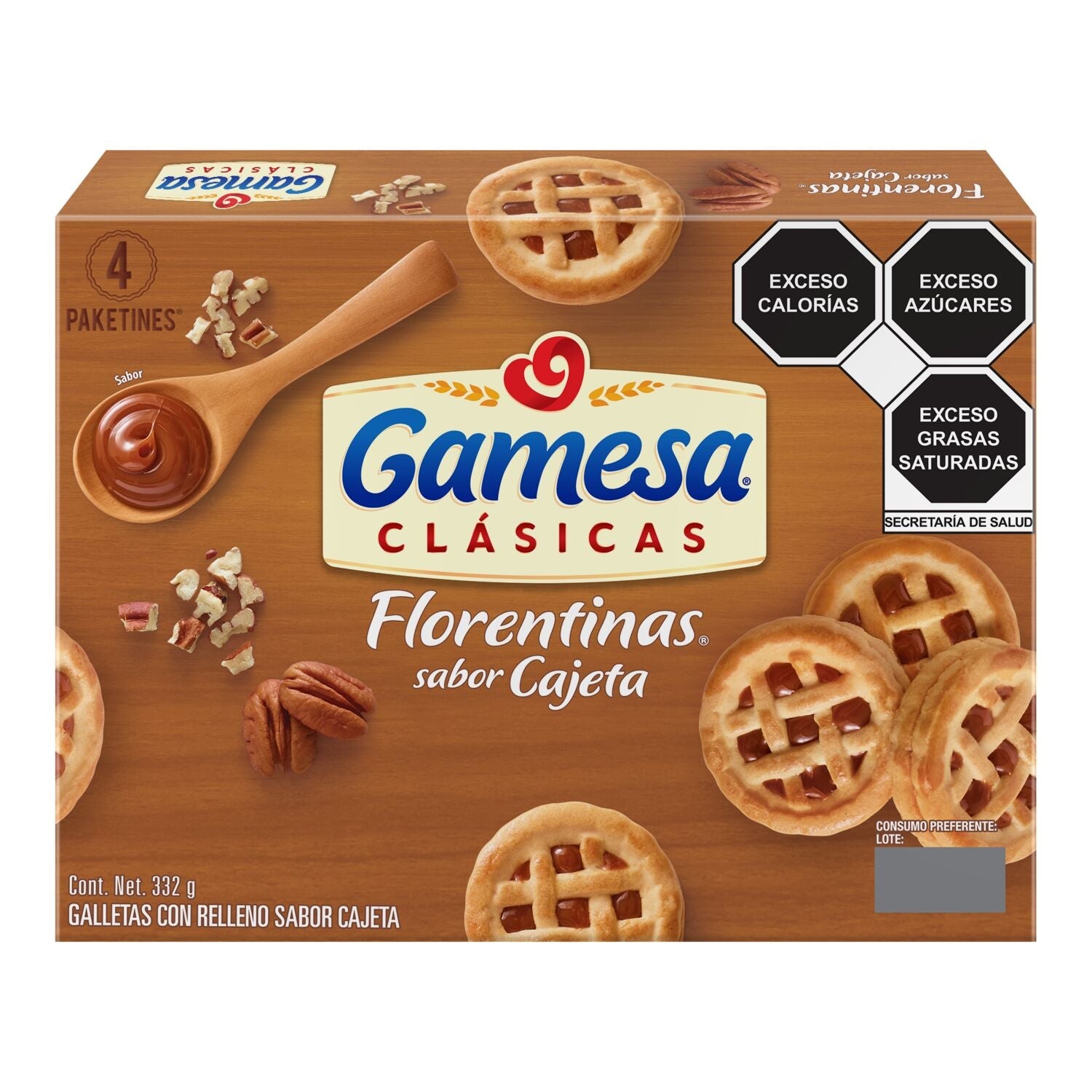 GALLETAS FLORENTINAS SABOR CAJETA GAMESA CAJA 332  GR.