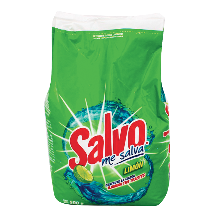 DETERGENTE EN POLVO PARA TRASTES LIMON SALVO 500  GR.