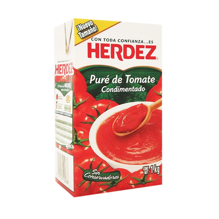 PURÉ DE TOMATE CONDIMENTADO HERDEZ TETRA 1  KG.