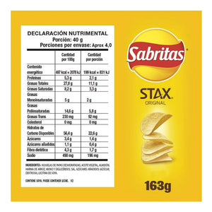 PAPAS LAYS STAX SABOR ORIGINAL 163  GR.