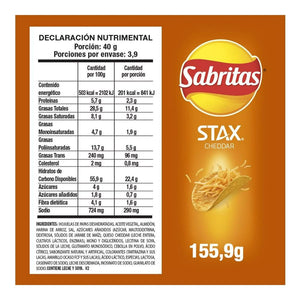 PAPAS LAYS STAX SABOR CEDDAR 155.9GRS 1  PZA.