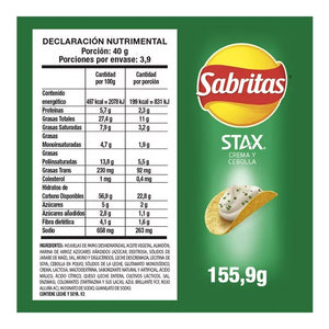 PAPAS LAYS STAX SABOR CREMA 155.9GRS 1  PZA.