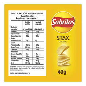 PAPAS LAYS STAX SABOR ORIGINAL DE 40GRS 40  GR.