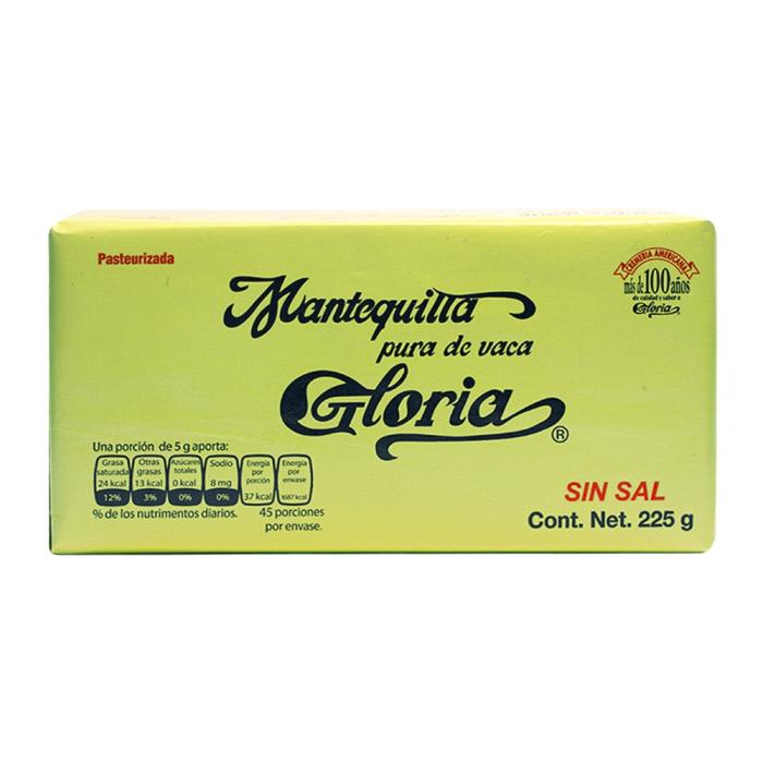 MANTEQUILLA GLORIA SIN SAL 225  GR.