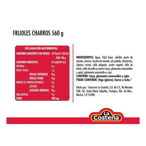 FRIJOLES CHARROS LA COSTEÑA LATA 560  GR.