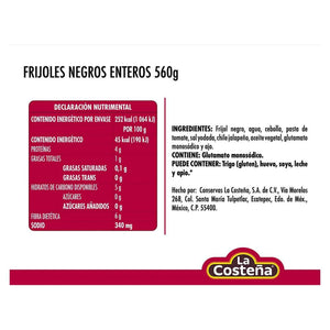 FRIJOLES ENTEROS NEGROS LA COSTEÑA LATA 560  GR.