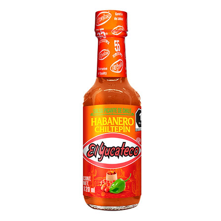 SALSA DE CHILE HABANERO Y CHILTEPÍN EL YUCATECO BOTELLA 120  ML.