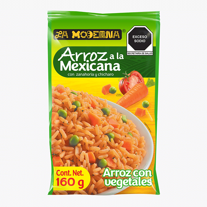 ARROZ A LA MEXICANA CON ZANAHORIA Y CHICHARO LA MODERNA SOBRE 160  GR.