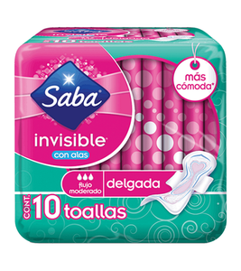 TOALLAS FEMENINAS SABA INVISIBLE DELGADAS CON ALAS 10 10  PZA.