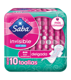 TOALLAS FEMENINAS SABA INVISIBLE DELGADAS CON ALAS 10 10  PZA.