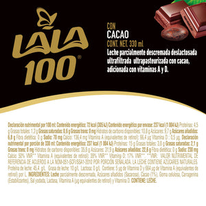 LECHE 100 SIN LACTOSA CACAO  LALA 330  ML.