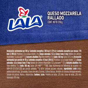 QUESO MOZZARELLA RALLADO LALA 250  GR.