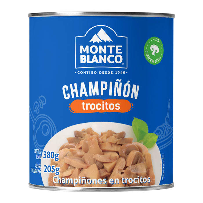 CHAMPIÑONES  EN TROCITOS MONTEBLANCO LATA 380  GR.