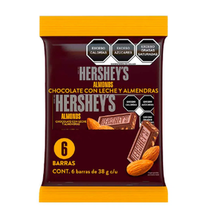 CHOCOLATE HERSHEYS BARRA ALMENDRA BOLSA 6 PZAS 1  PAQ.