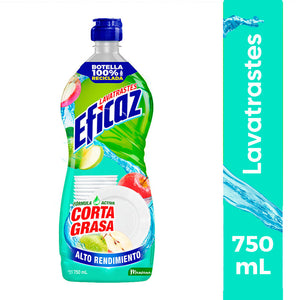 DETERGENTE LIQUIDO LAVATRASTES EFICAZ MANZANA 750  ML.