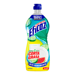 DETERGENTE LIQUIDO LAVATRASTES EFICAZ  FRESCURA FRUTAL 750  ML.