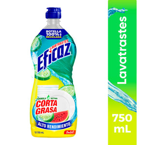 DETERGENTE LIQUIDO LAVATRASTES EFICAZ  FRESCURA FRUTAL 750  ML.