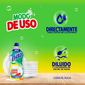 DETERGENTE LIQUIDO LAVATRASTES EFICAZ  FRESCURA FRUTAL 750  ML.