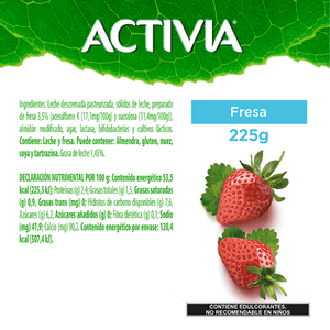 ACTIVIA FRESA SIN AZUCAR 225  GR.