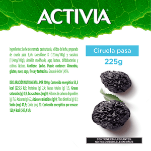 ACTIVIA CIRUELA PASA SIN AZUCAR 225  GR.