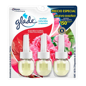 AROMATIZANTE LIQUIDO DE AMBIENTE GLADE ALEGRIA FLORAL Y FRUTOS ROJOS 3  PZA.