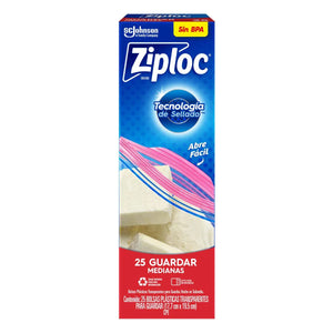 BOLSA HERMETICA PARA GUARDAR ALIMENTOS ZIPLOC MEDIANA 25  PZA.