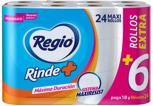 PAPEL HIGIENICO REGIO RINDE+ 18+6 24  ROLLO