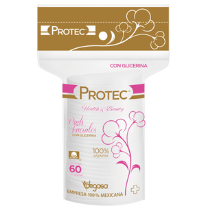 PADS FACIAL PROTEC REDONDOS CON GLICERINA CON 60 PZ 60  PZA.