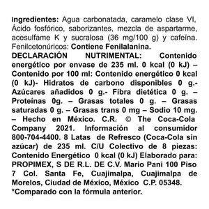 REFRESCO COCA COLA SIN AZUCAR 8PACK LATA 235 8  PZA.