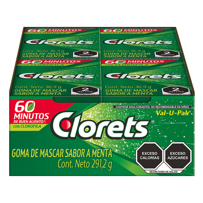 GOMA DE MASCAR CLORETS MENTA DISPLAY 8  PZA.