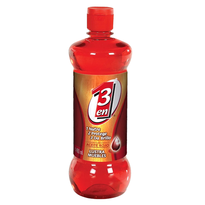 LUSTRADOR LIQUIDO  ACEITE ROJO 3 EN 1 MUEBLES 480  ML.