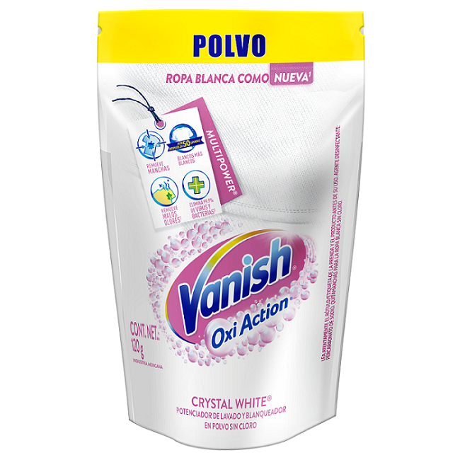 REMOVEDOR DE MANCHAS DE ROPA VANISH POLVO BLANCO DOY PACK 120  GR.