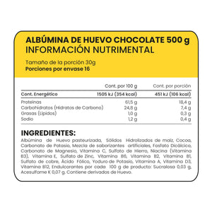 ALBUMINA DE HUEVO CHOCOLATE 500 GRAMOS 500  PZA.