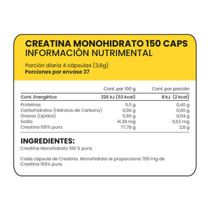 CREATINA MONOHIDRATO 150 CÁPSULAS 150  PZA.