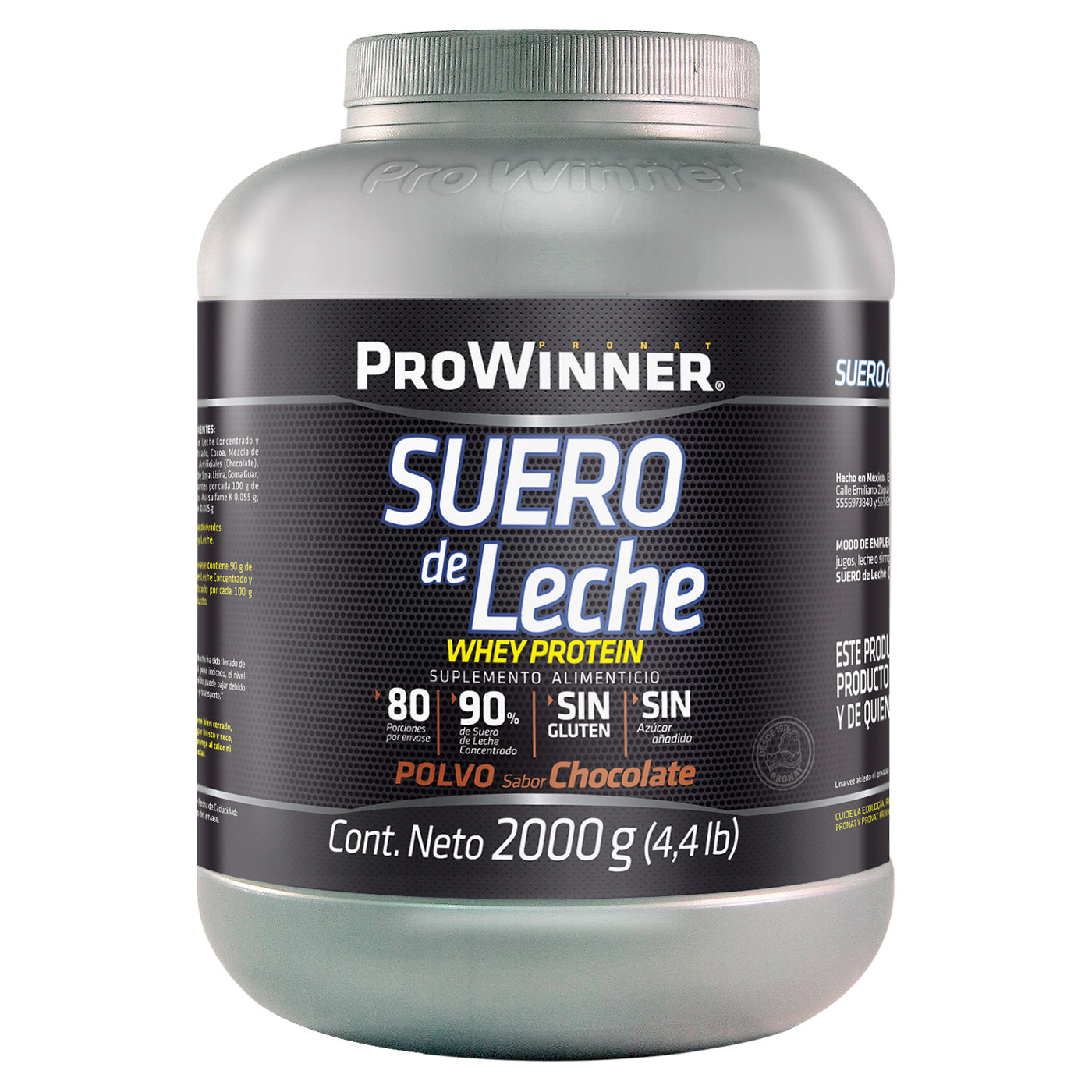 SUERO DE LECHE CHOCOLATE PROWINNER BOTE 2  KG.